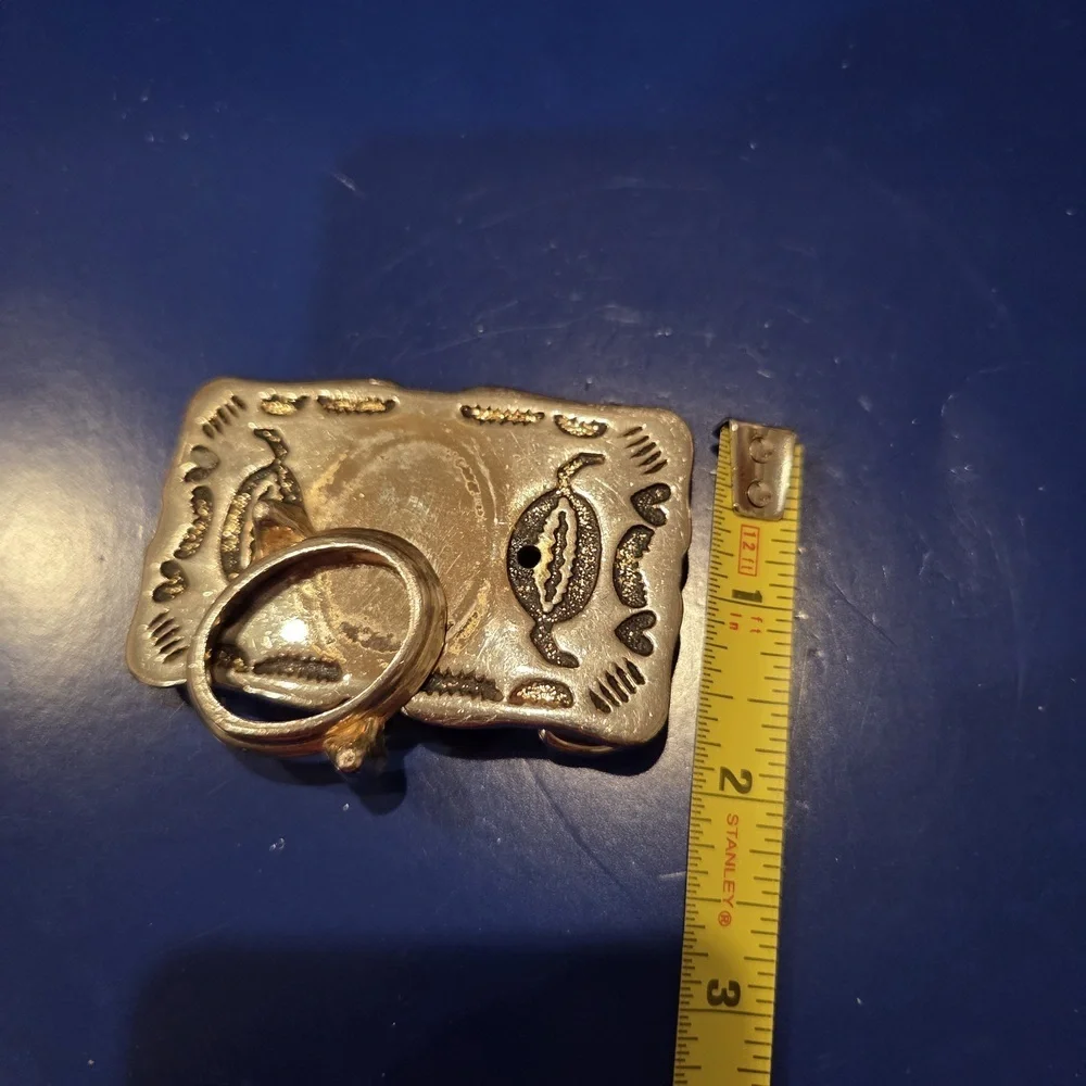 Kokopelli Southwestern Silver Gold Tone Belt Buckle with Cabochon Center